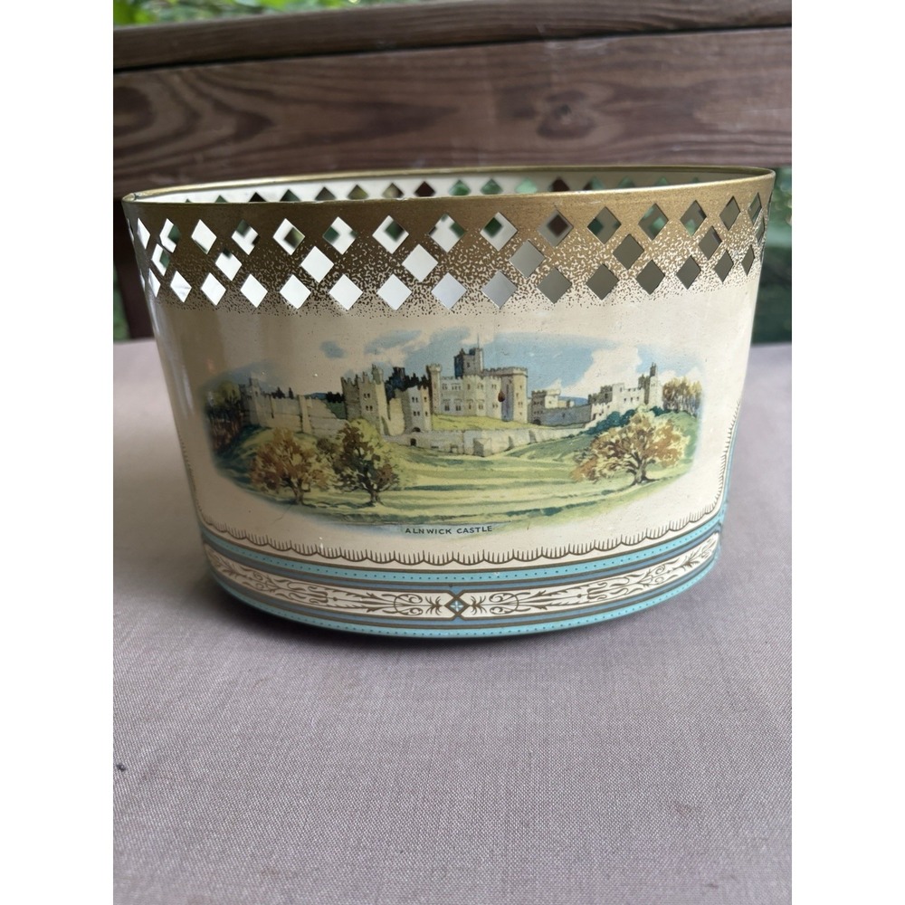 Vintage 1950's Baret Ware Tin Regal Raby & Alnwick Castles England Desk Basket